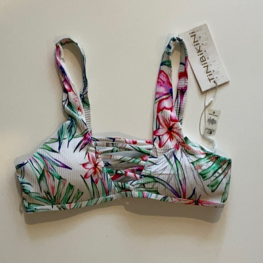 Tinibikini Womens Swim Criss-cross Front Popover Swim Top New